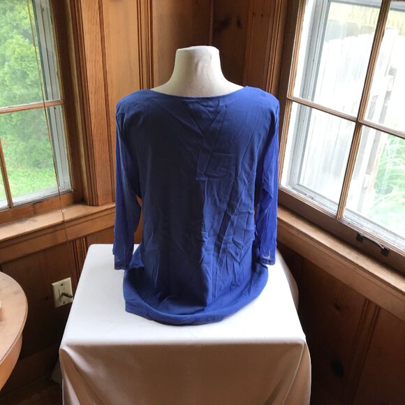 ALFANI WOMAN tiered blouse, sheer sleeves, violet blue, size 1X. - Picture 2 of 3